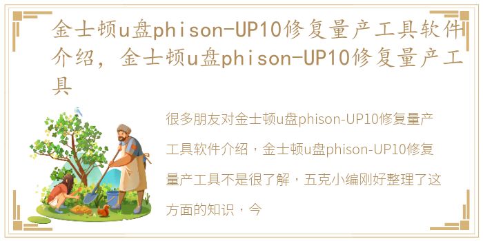 金士顿u盘phison-UP10修复量产工具软件介绍，金士顿u盘phison-UP10修复量产工具