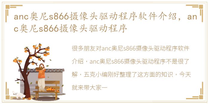 anc奥尼s866摄像头驱动程序软件介绍，anc奥尼s866摄像头驱动程序